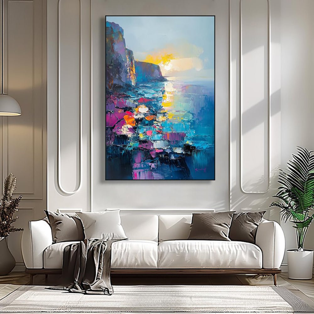 Tableau Huile Peint à la Main Toile Abstraite Scène Méditerranéenne Sans CadreHD - IVOIRART.COM