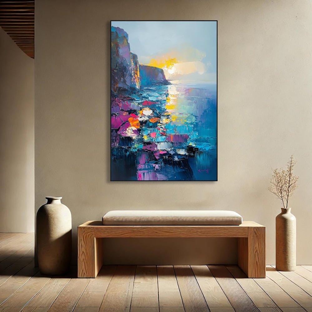 Tableau Huile Peint à la Main Toile Abstraite Scène Méditerranéenne Sans CadreHD - IVOIRART.COM