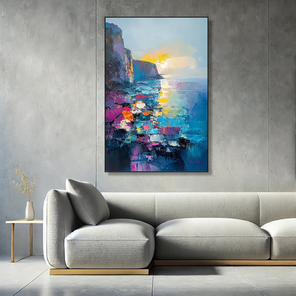 Tableau Huile Peint à la Main Toile Abstraite Scène Méditerranéenne Sans CadreHD - IVOIRART.COM