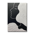 Tableau huile portrait noir et blanc fait-main, abstrait nordique pour salon 60cm - IVOIRART.COM