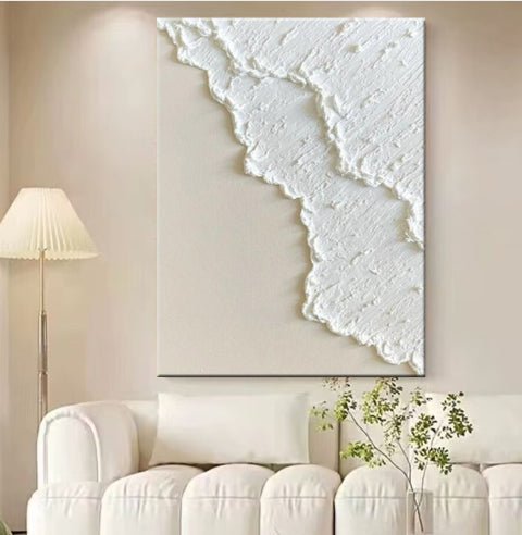 Tableau Huile Trois Dimensions Peint à la Main — Niché Blanc, Cadre au Choix PRO - IVOIRART.COM