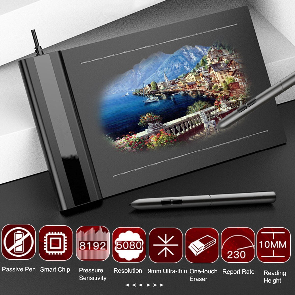 Tablette Graphique Électronique S640 USB avec Stylet Sans Batterie et Haute Sensibilité - IVOIRART.COM