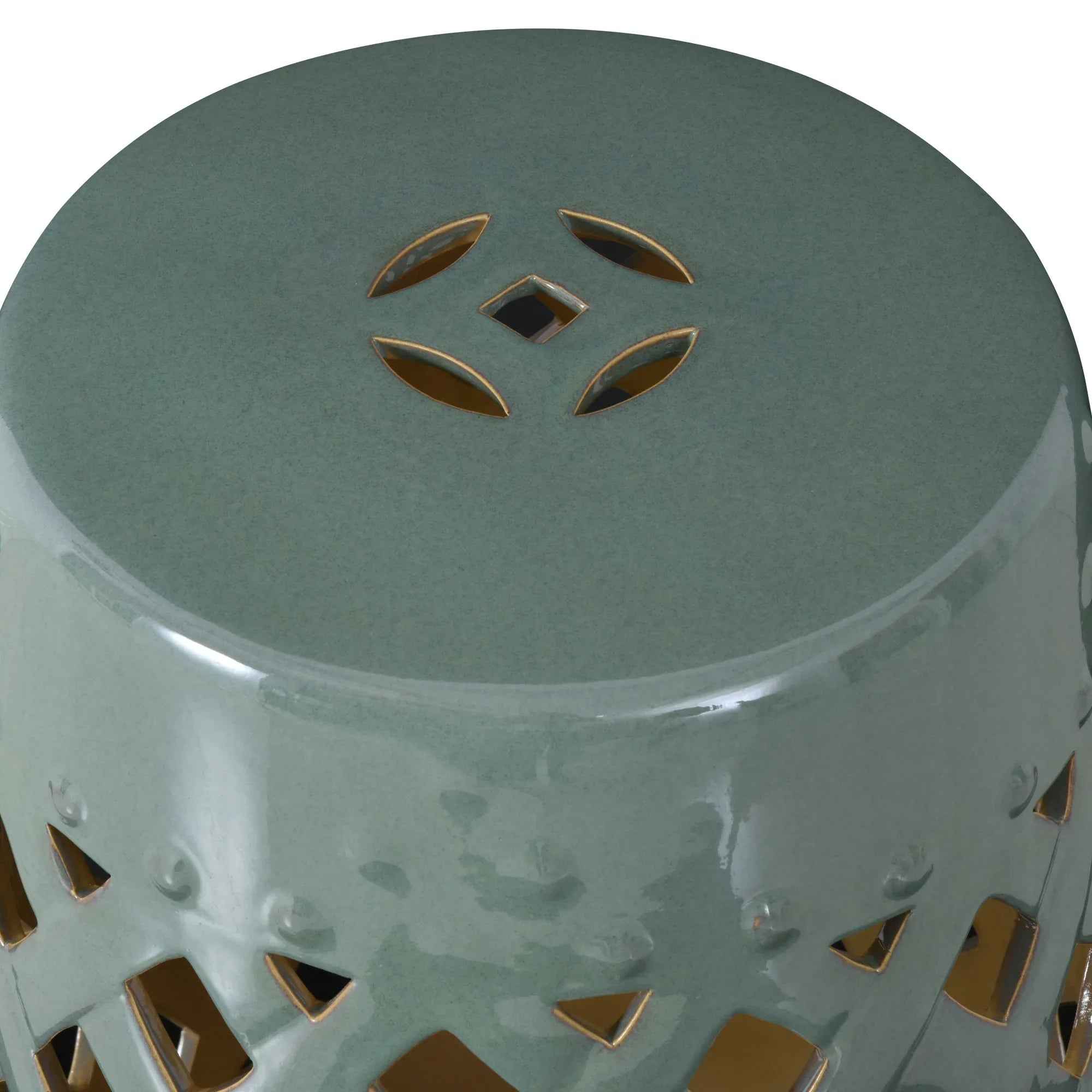 Tabouret de Jardin en Céramique 13" x 18" avec Design en Treillis Tressé et Matériaux Forts Émaillés, Extérieur, Vert - IVOIRART.COM