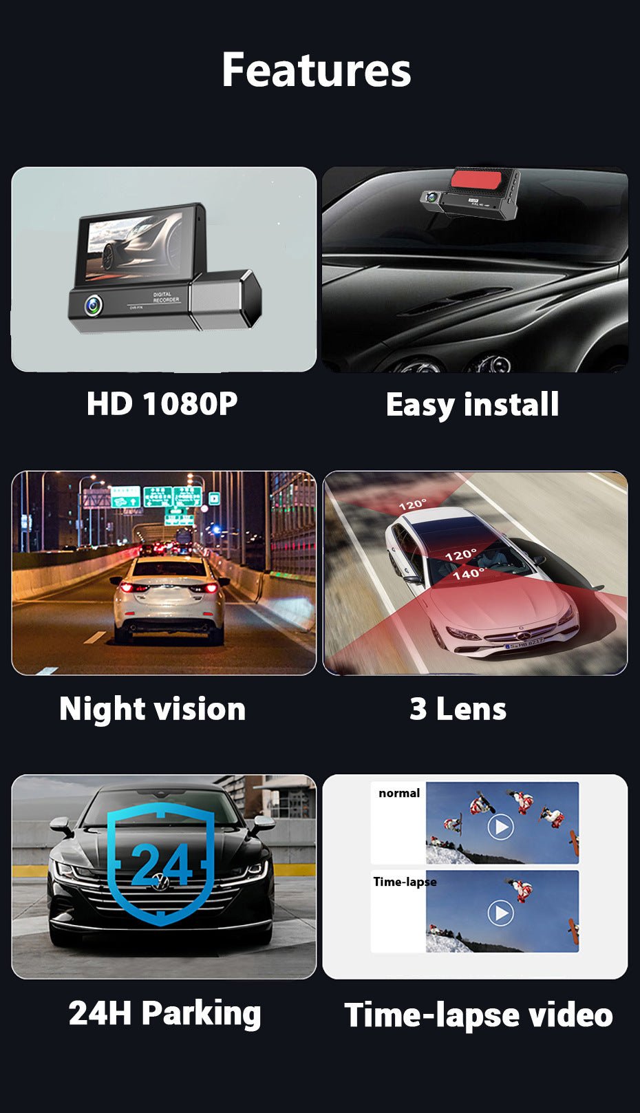 Tachygraphe 3 Lentilles Vidéo HD 1080P pour Voiture – Enregistrement Full HD Plus - IVOIRART.COM