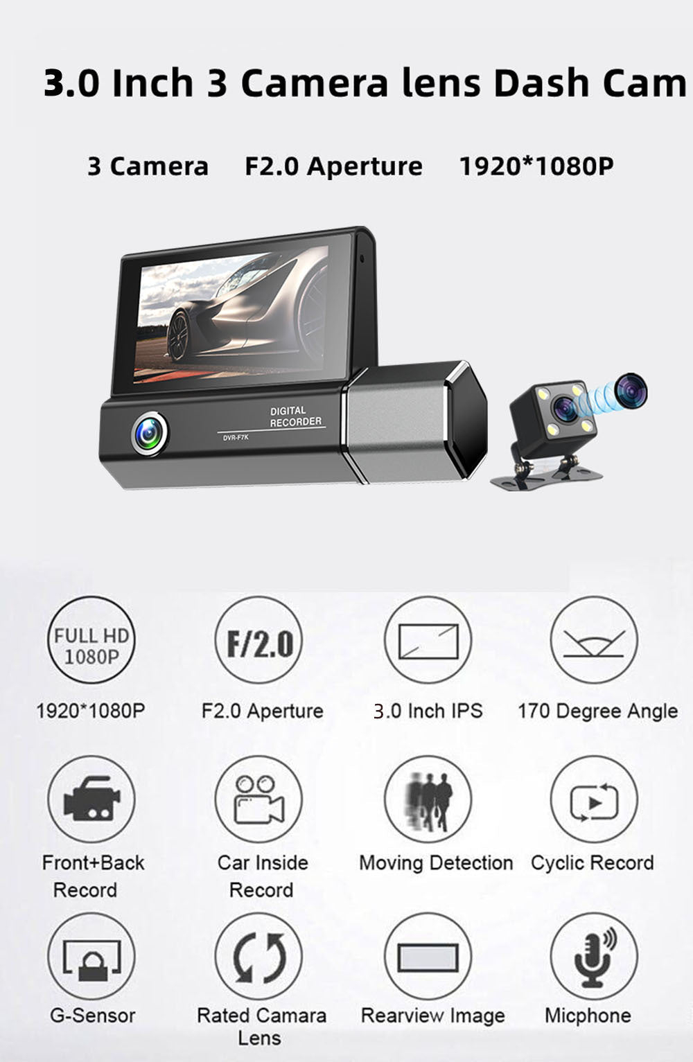 Tachygraphe 3 Lentilles Vidéo HD 1080P pour Voiture – Enregistrement Full HD Plus - IVOIRART.COM
