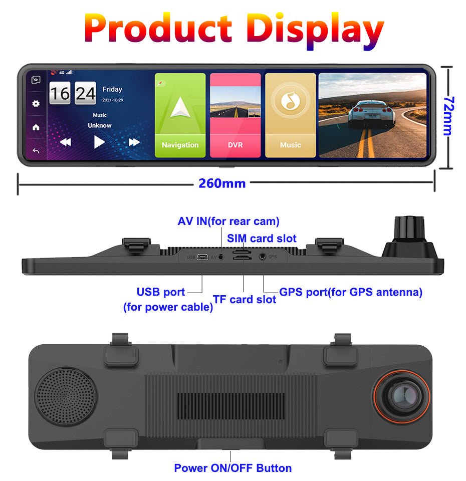 Tachygraphe Rétroviseur enregistreur double - GPS, Bluetooth, Caméra 170° HD Dual - IVOIRART.COM