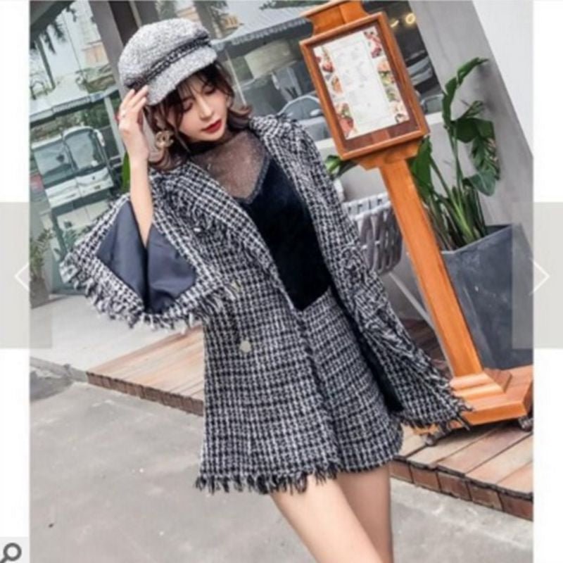 Tailleur court en tweed Fragrant Milk pour femme— veste longue et shorts élégant - IVOIRART.COM