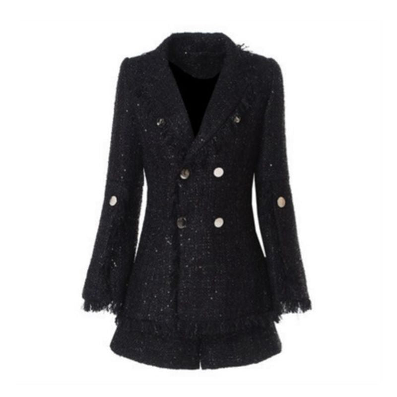 Tailleur court en tweed Fragrant Milk pour femme— veste longue et shorts élégant - IVOIRART.COM