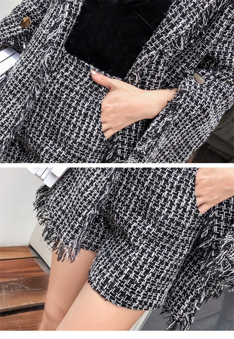 Tailleur court en tweed Fragrant Milk pour femme— veste longue et shorts élégant - IVOIRART.COM