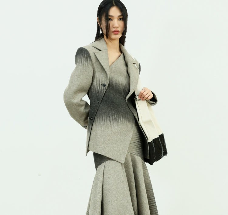 Tailleur rembourré laine et coton imprimé dégradé Dark Beam gris-vert femme SML - IVOIRART.COM