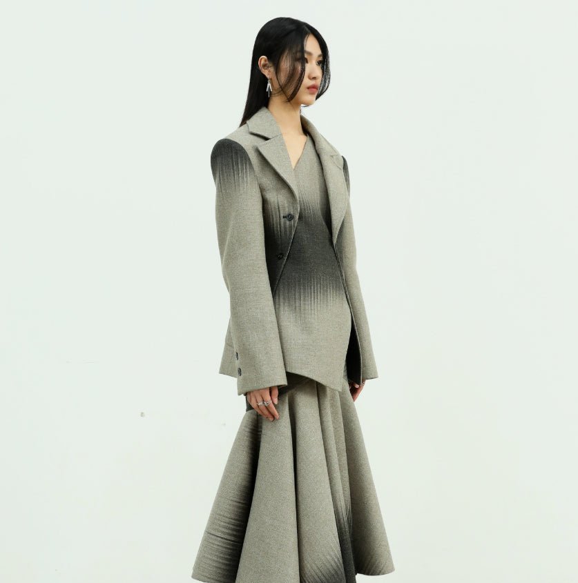 Tailleur rembourré laine et coton imprimé dégradé Dark Beam gris-vert femme SML - IVOIRART.COM