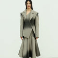 Tailleur rembourré laine et coton imprimé dégradé Dark Beam gris-vert femme SML - IVOIRART.COM