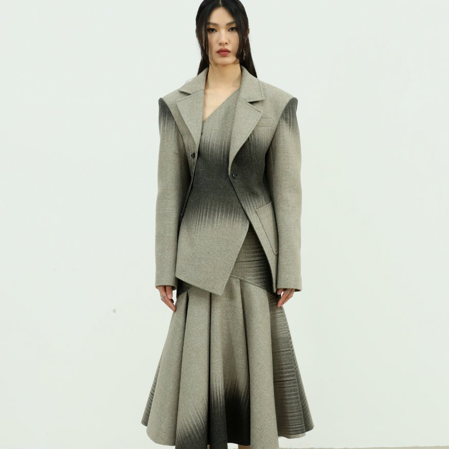 Tailleur rembourré laine et coton imprimé dégradé Dark Beam gris-vert femme SML - IVOIRART.COM