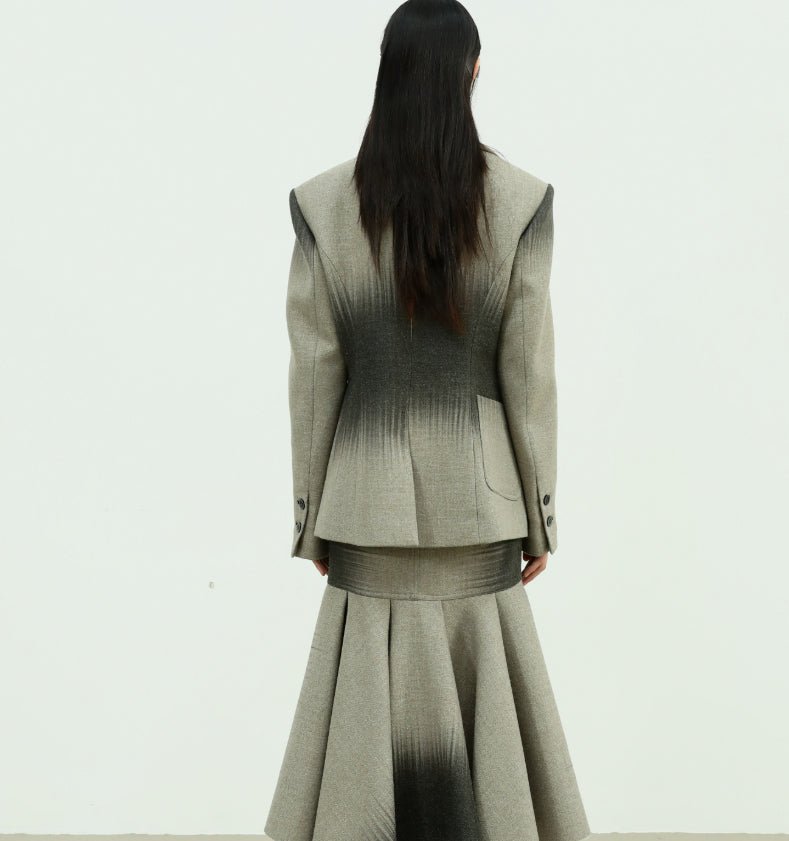 Tailleur rembourré laine et coton imprimé dégradé Dark Beam gris-vert femme SML - IVOIRART.COM