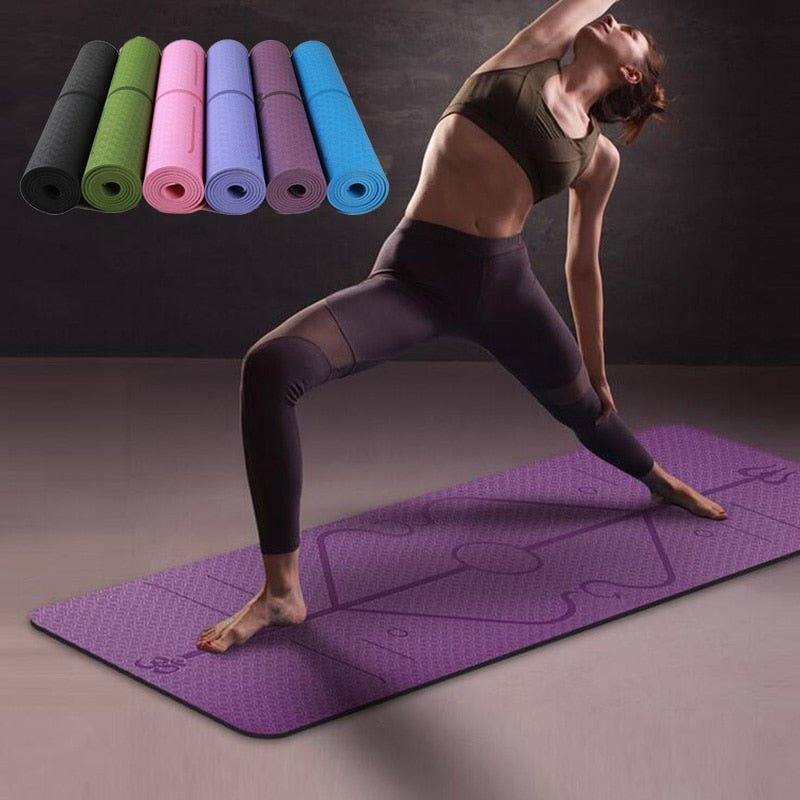 Tapis de Yoga Débutant Antidérapant en TPE avec Lignes de Position - 183×61×6 cm - IVOIRART.COM