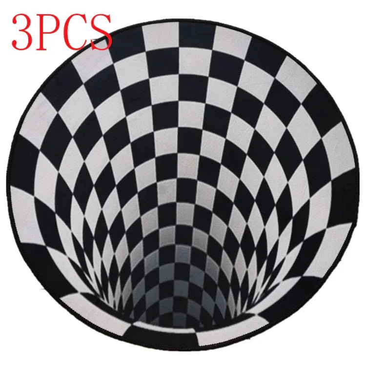 Tapis Rond Géométrique 3D Illusion Vortex Noir&Blanc Tapis de Vision Stéréo Décor de Salon Chambre Tapis d'Area - IVOIRART.COM