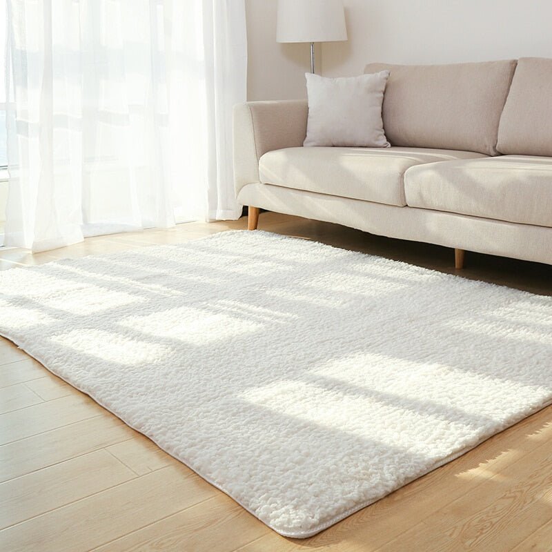 Tapis uni doux et moelleux pour salon et chambre, tapis blanc pelucheux décor maison - IVOIRART.COM