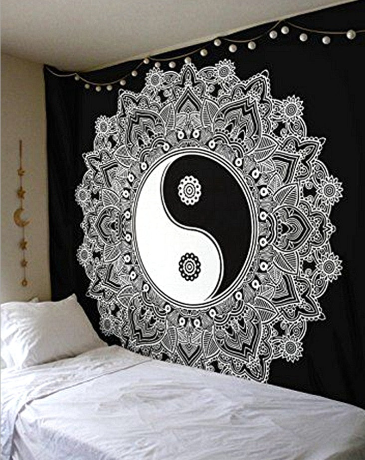 Tapisserie murale imprimée noir et blanc, serviette et couverture de plage - IVOIRART.COM