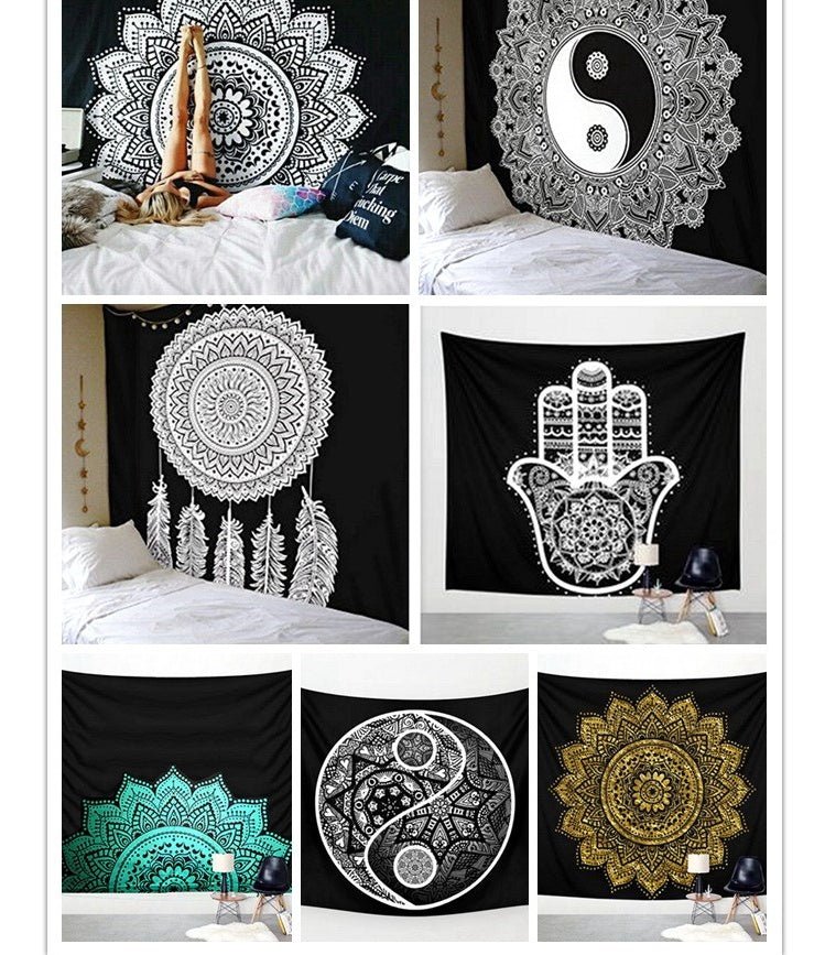 Tapisserie murale imprimée noir et blanc, serviette et couverture de plage - IVOIRART.COM