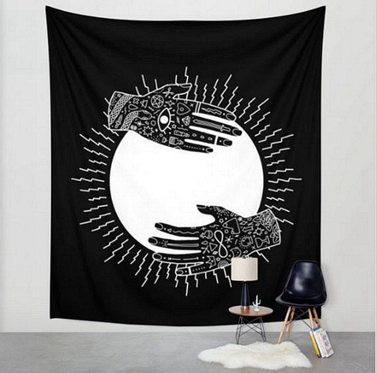 Tapisserie murale imprimée noir et blanc, serviette et couverture de plage - IVOIRART.COM