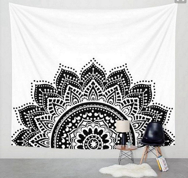 Tapisserie murale imprimée noir et blanc, serviette et couverture de plage - IVOIRART.COM