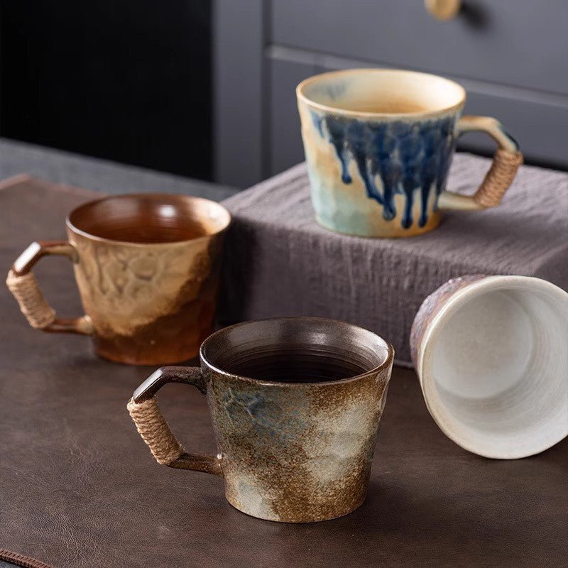 Tasse en porcelaine style japonais minimaliste, 350 ml, trois couleurs émaillée. - IVOIRART.COM