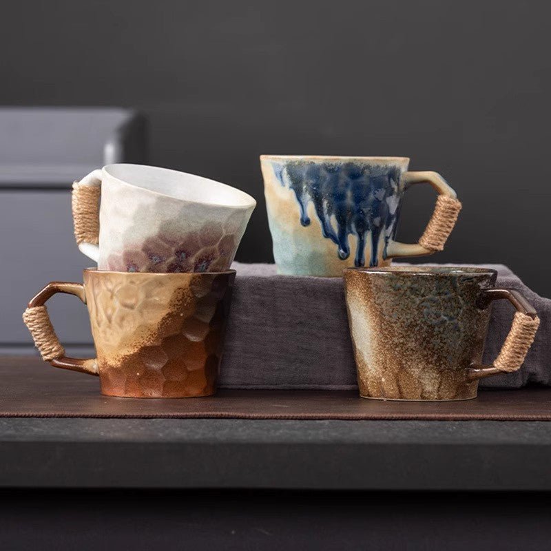 Tasse en porcelaine style japonais minimaliste, 350 ml, trois couleurs émaillée. - IVOIRART.COM