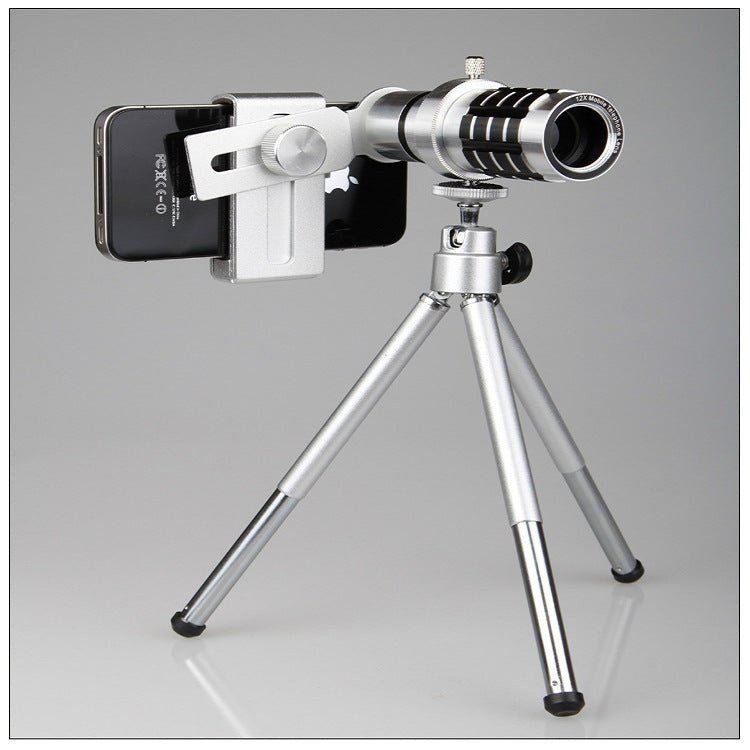 Téléscope mobile universel 12x avec objectif longue focale, trépied ajustable et pince aluminium - IVOIRART.COM