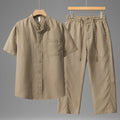 Tencel Linen Shirt Mens Short-sleeve Shirt And Linen Trousers Set - IVOIRART.COM
