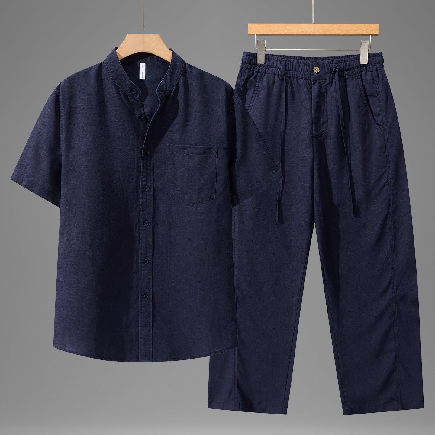 Tencel Linen Shirt Mens Short-sleeve Shirt And Linen Trousers Set - IVOIRART.COM