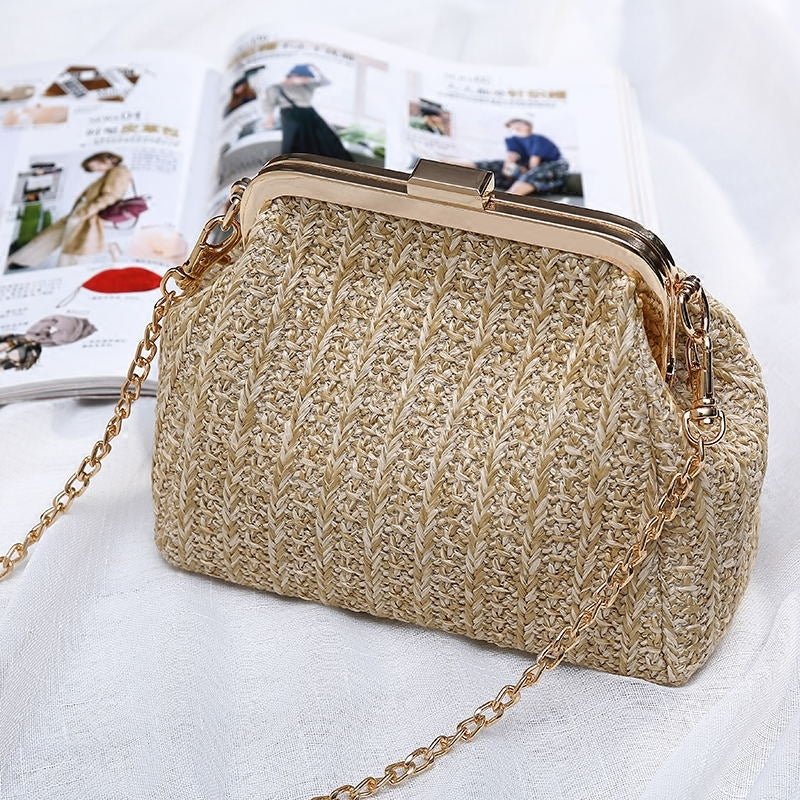 Tendance Mode Été Sac Tressé en Paille Mini Pratique et Élégant Beige Kaki - IVOIRART.COM
