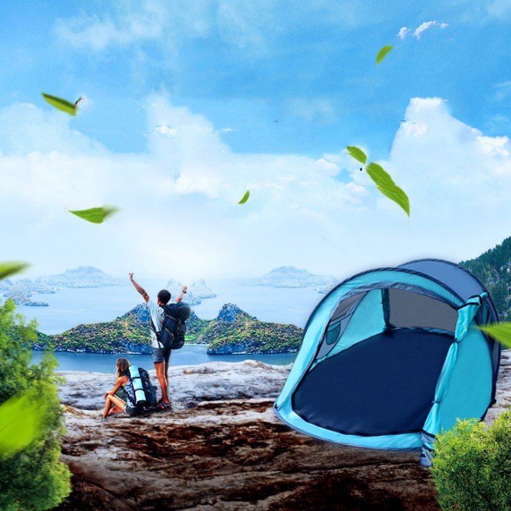 Tente de camping automatique en polyester soie 190T, 245×150×105 cm, structure en fibre de verre - IVOIRART.COM