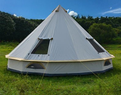 Tente Yourte Outdoor Camping Pyramide avec Cheminée Protection Solaire 4-5m - IVOIRART.COM