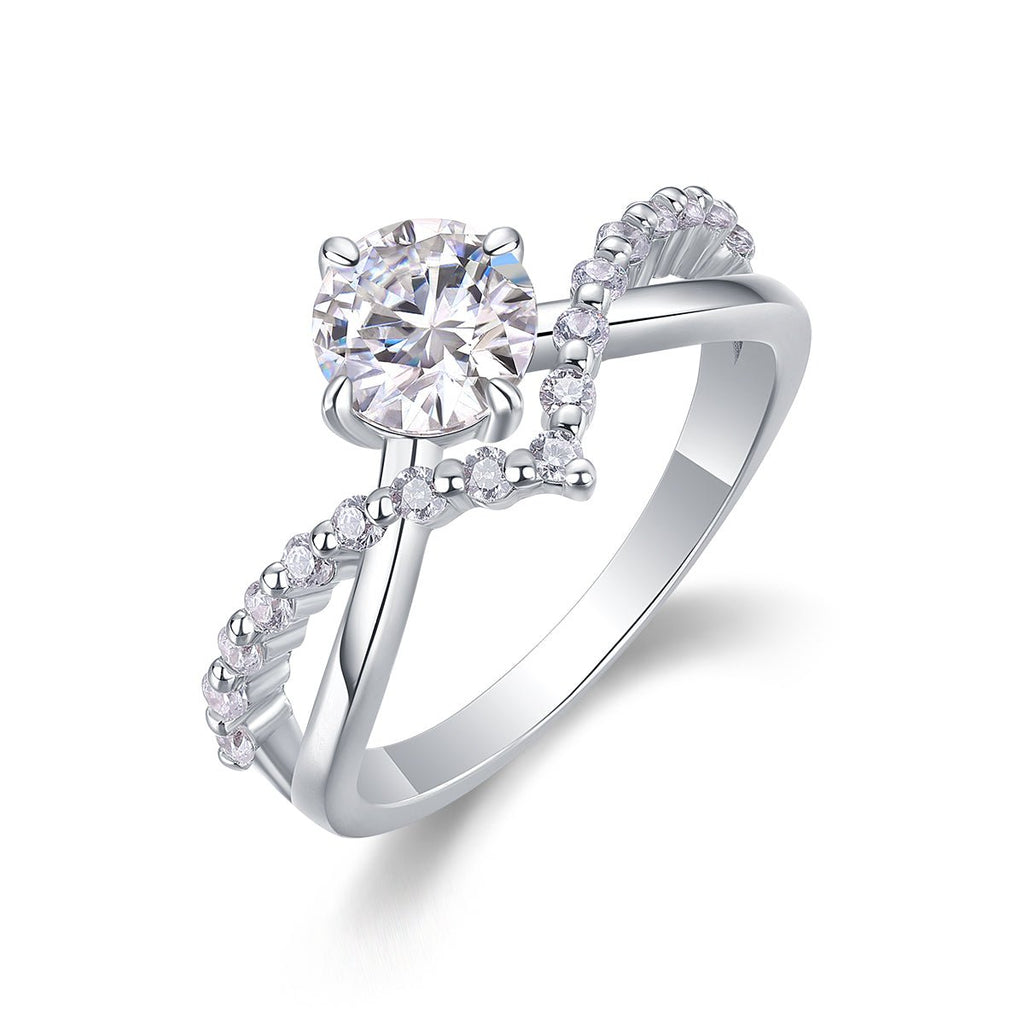 The Crown Of Love - Set With 1-carat Top-quality Moissanite S925 Silver And Platinum-plated Diamond Wedding Ring. The Ring Can Be Inspected With A Diamond Pen - IVOIRART.COM