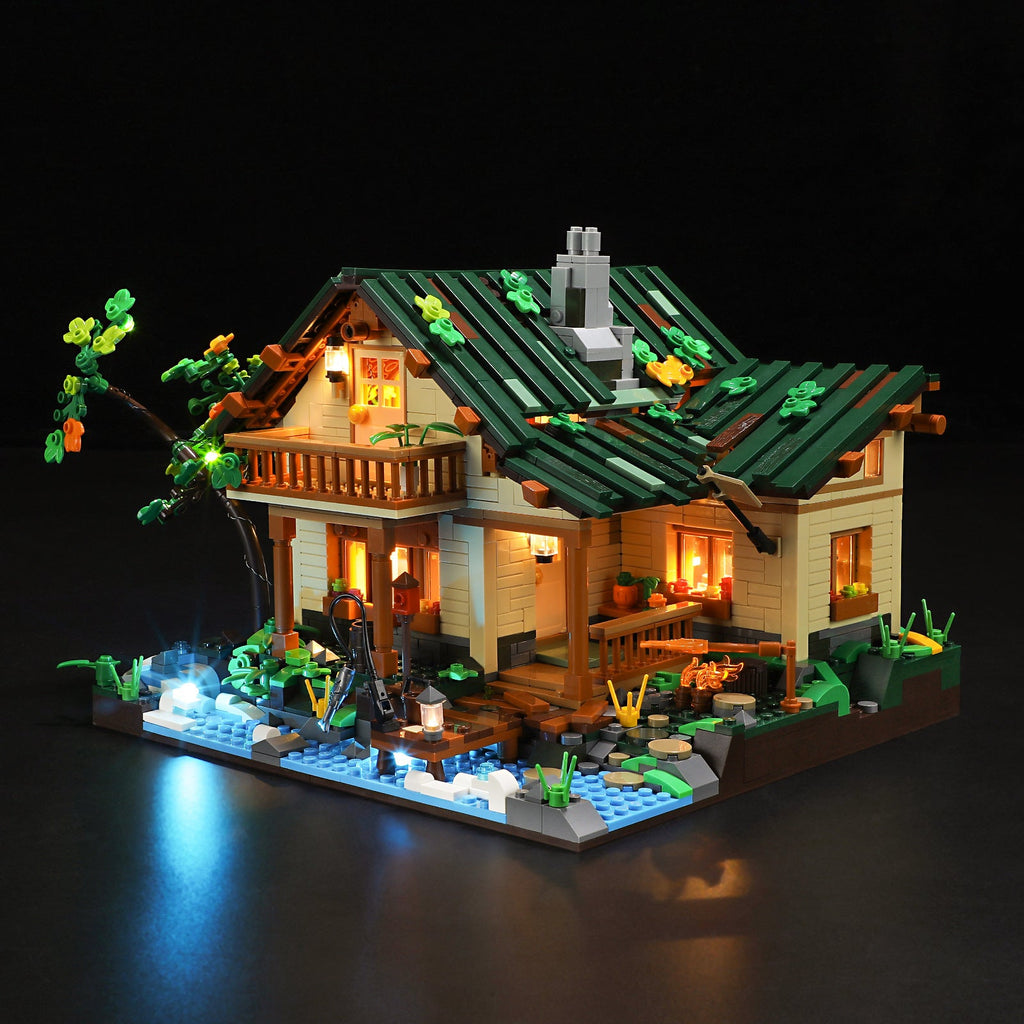 The Lakeside Hut Is Equipped With LED Lighting Puzzle Assembly Building Block Lighting Toys - IVOIRART.COM