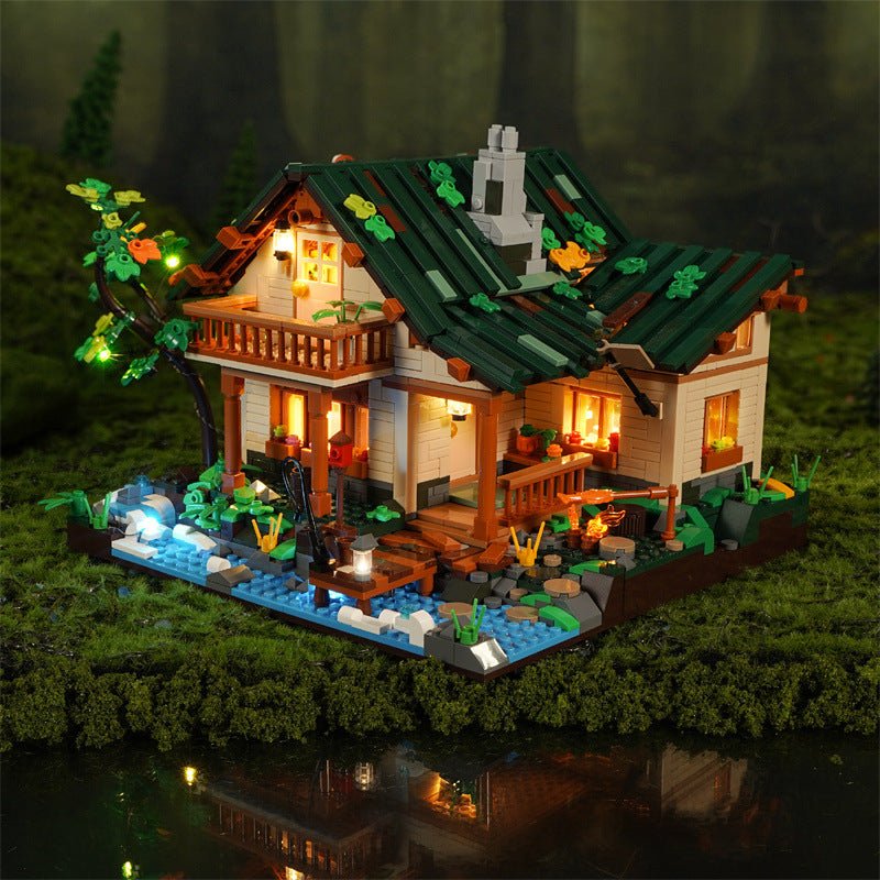 The Lakeside Hut Is Equipped With LED Lighting Puzzle Assembly Building Block Lighting Toys - IVOIRART.COM