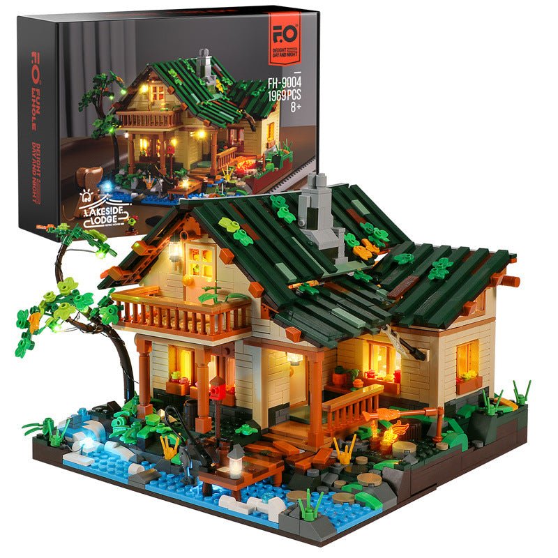 The Lakeside Hut Is Equipped With LED Lighting Puzzle Assembly Building Block Lighting Toys - IVOIRART.COM
