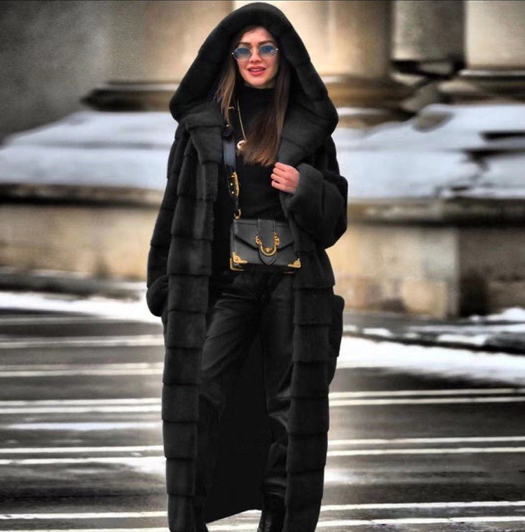 Thickened Faux Fur Hooded Cotton Jacket - IVOIRART.COM