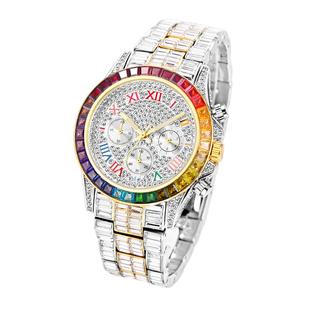 Three Eyes Rainbow Diamond Quartz Watch - IVOIRART.COM