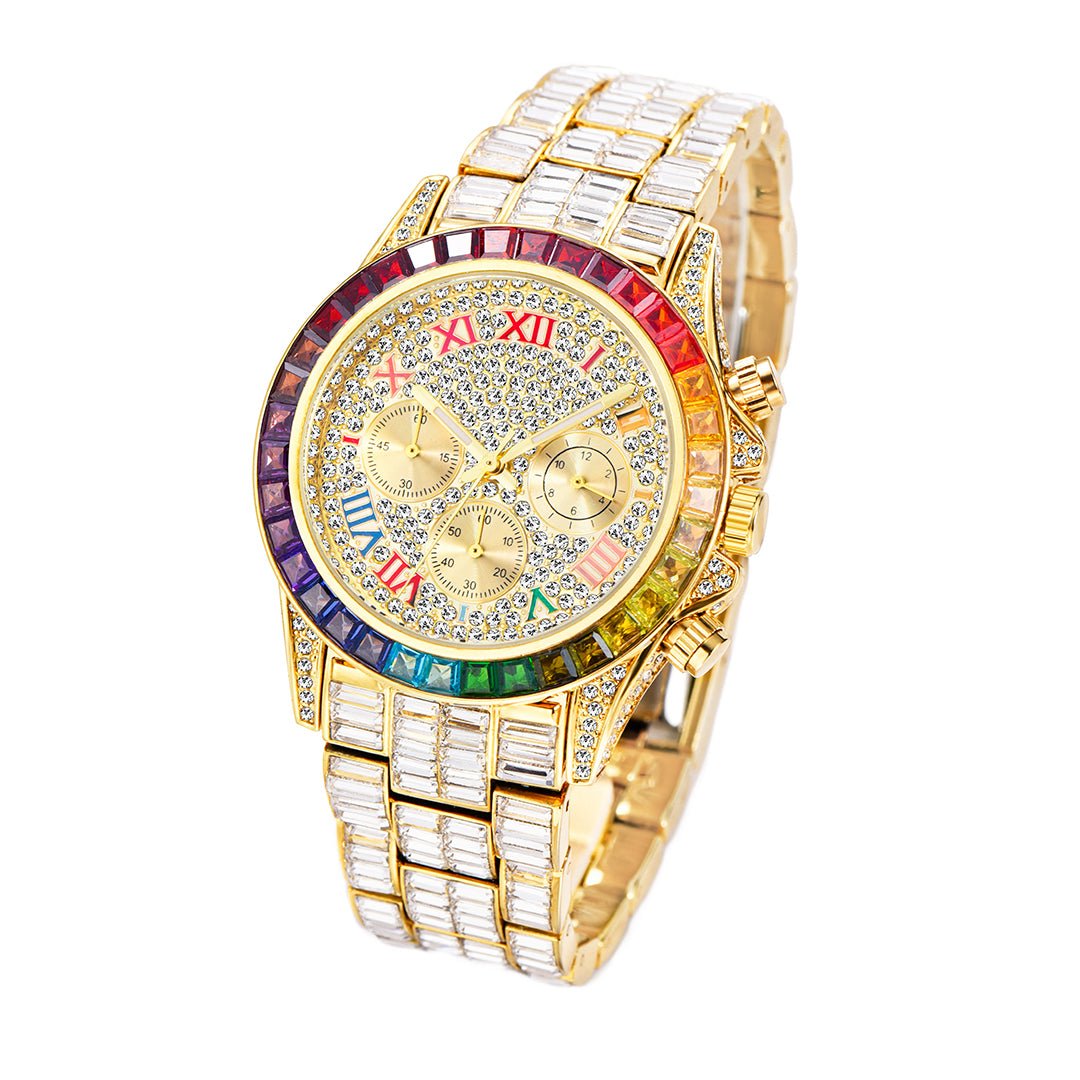 Three Eyes Rainbow Diamond Quartz Watch - IVOIRART.COM