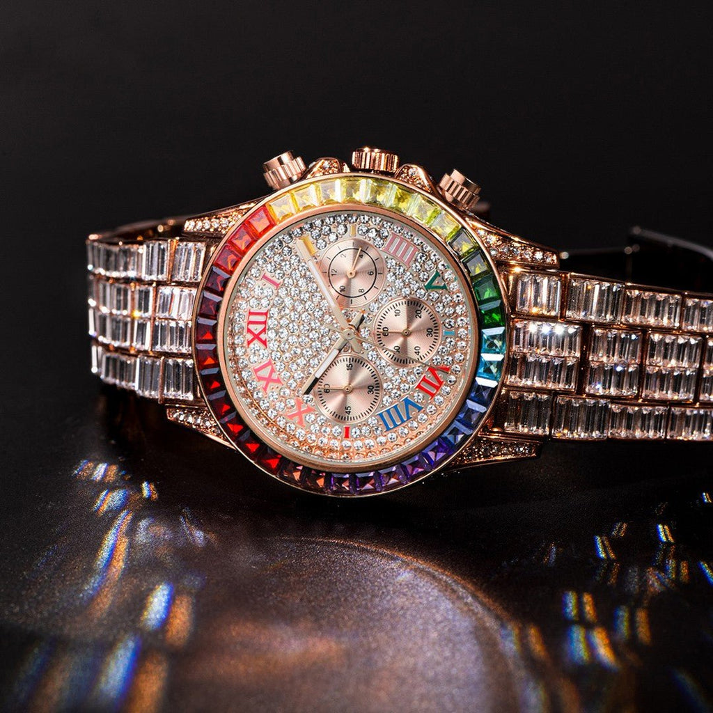 Three Eyes Rainbow Diamond Quartz Watch - IVOIRART.COM
