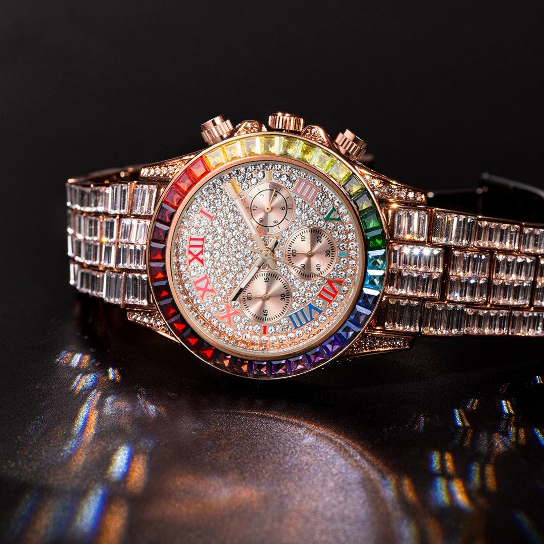 Three Eyes Rainbow Diamond Quartz Watch - IVOIRART.COM