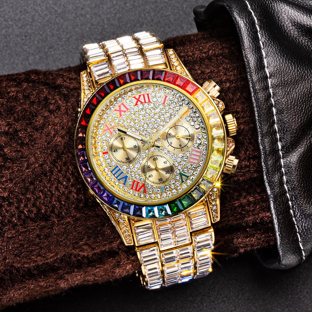 Three Eyes Rainbow Diamond Quartz Watch - IVOIRART.COM