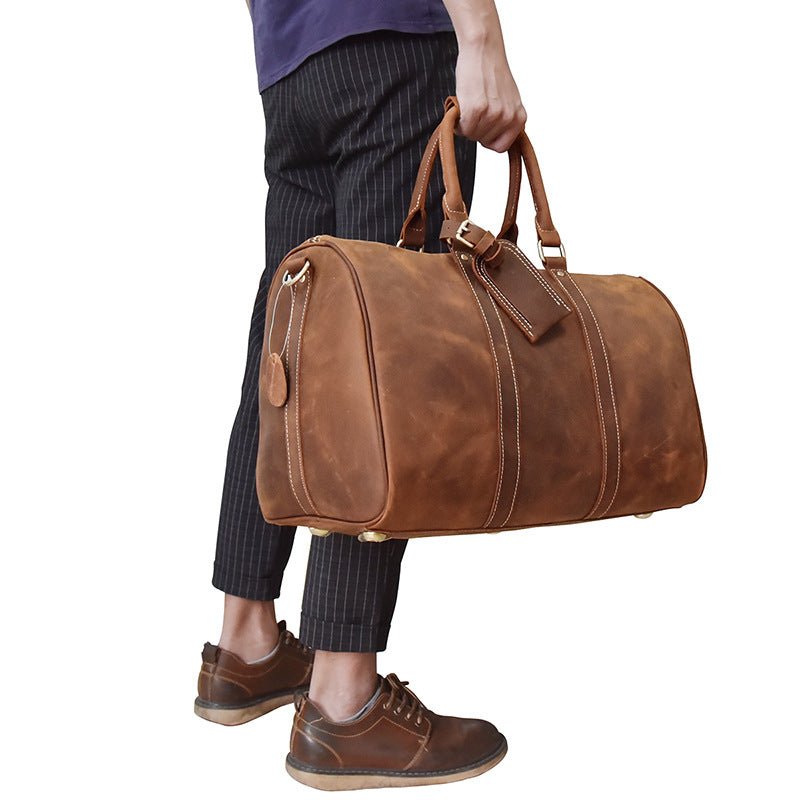 Top Layer Cowhide One-Shoulder Messenger Duffel Bag - IVOIRART.COM