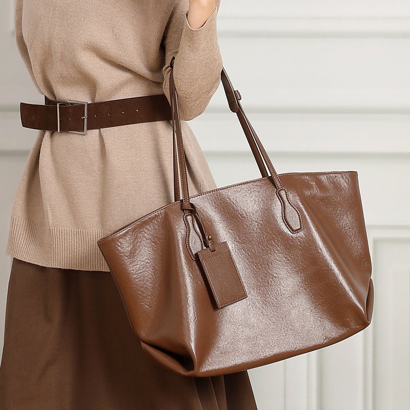 Top-layer Vegetable-tanned Leather Niche Large-capacity Tote Bag - IVOIRART.COM