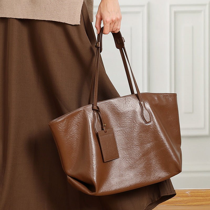 Top-layer Vegetable-tanned Leather Niche Large-capacity Tote Bag - IVOIRART.COM