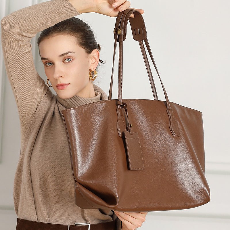 Top-layer Vegetable-tanned Leather Niche Large-capacity Tote Bag - IVOIRART.COM