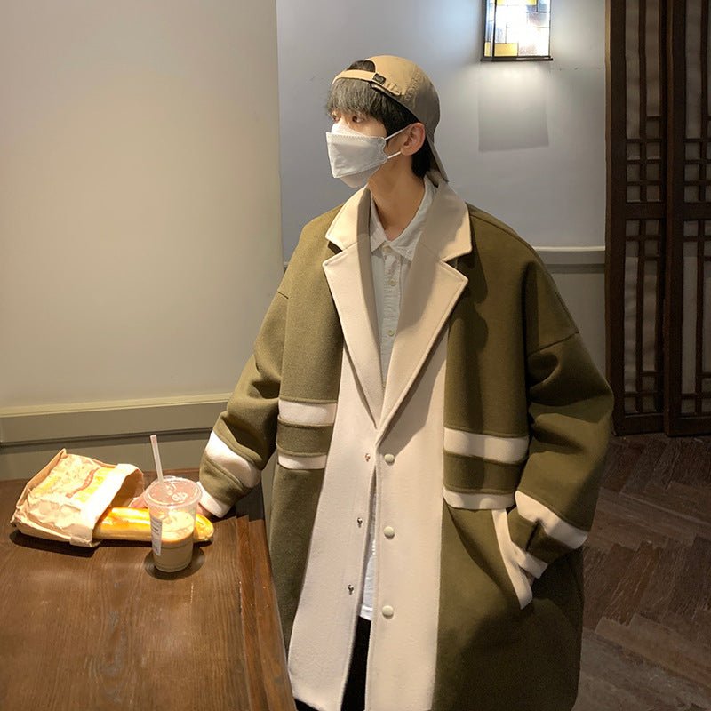 Trench en tweed pour homme, veste splicing tendance décontractée et stylée chic - IVOIRART.COM