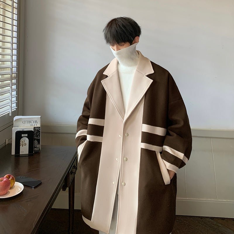 Trench en tweed pour homme, veste splicing tendance décontractée et stylée chic - IVOIRART.COM