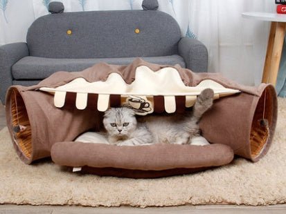 Tunnel de jeu interactif pliable pour chats, furets et lapins, lit intérieur, accessoires d'exercice pour chatons - IVOIRART.COM